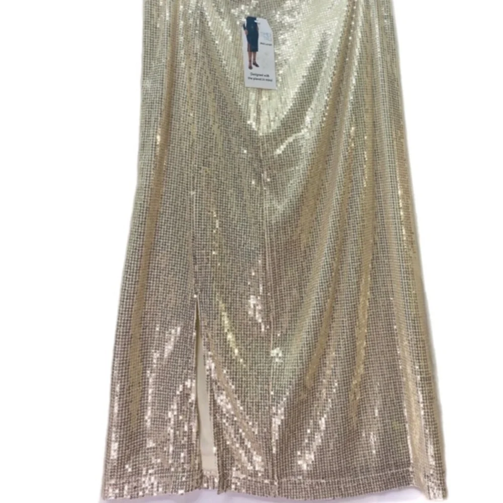 Glamorous Gold Christmas Party Skirt Midi Sequin Sexy 7” Slit Mob Wife Classical